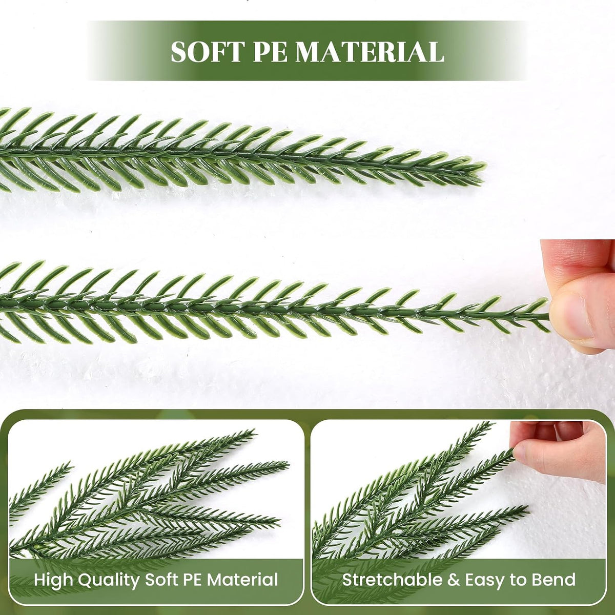 easily bendable greenery compatible with christmas lights, ribbons, ornaments, and other decorations.