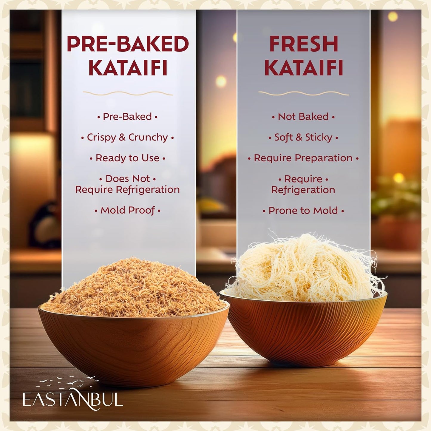 Eastanbul Artisan Toasted Kataifi Dough – Premium Phyllo Shreds for Fine Dessert Plating and Elevated Home Pastry
