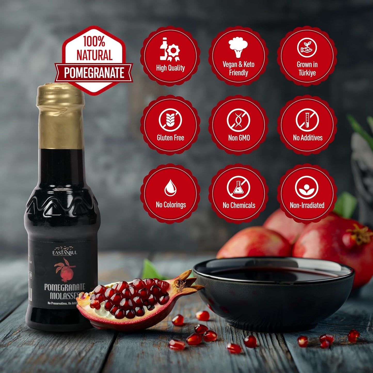 Eastanbul Pomegranate Molasses – Clean-Label Pantry Essential for Mindful Home Cooks, No Added Sugar Salad Dressing