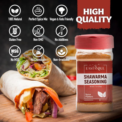 Eastanbul Shawarma Seasoning – Sodium-Free Spice Blend for Clean Eating and Mindful Weeknight Dinners, 7.1oz Shaker
