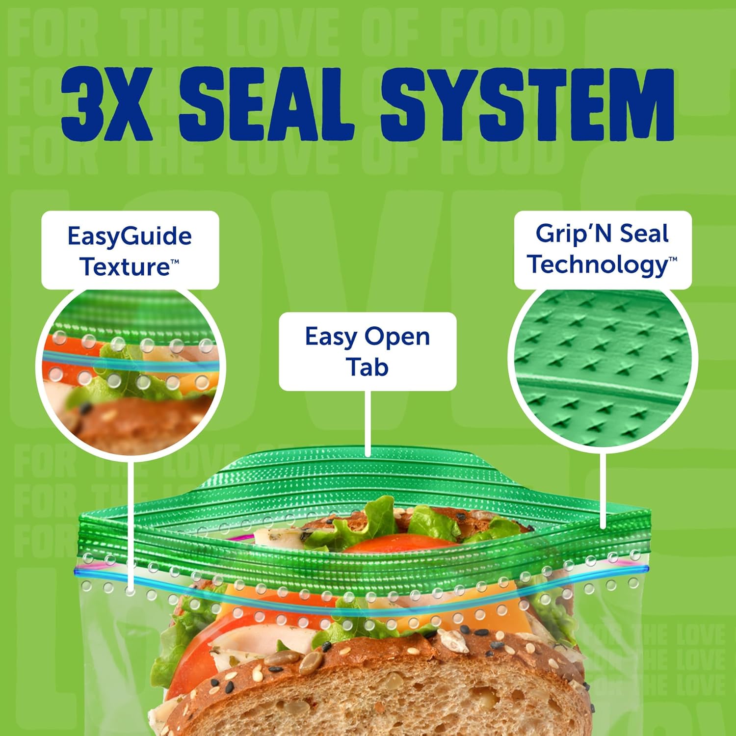 easyguide seal indicator confirms sandwich and snack bags are closed