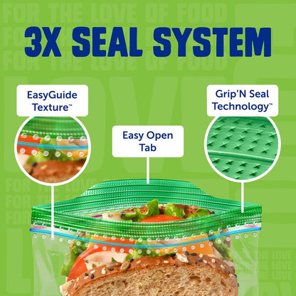easyguide seal indicator confirms sandwich and snack bags are closed