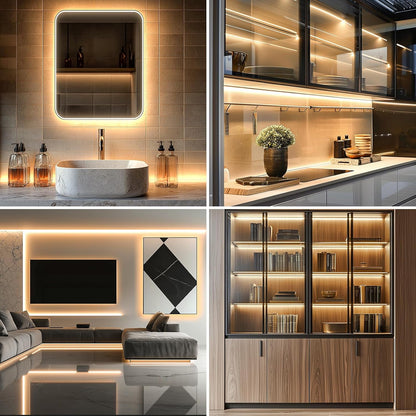 echosari LED Strip Lights Warm White – Elegant Under-Cabinet and Bookshelf Decor Lighting, Remote Controlled, Peel and Stick