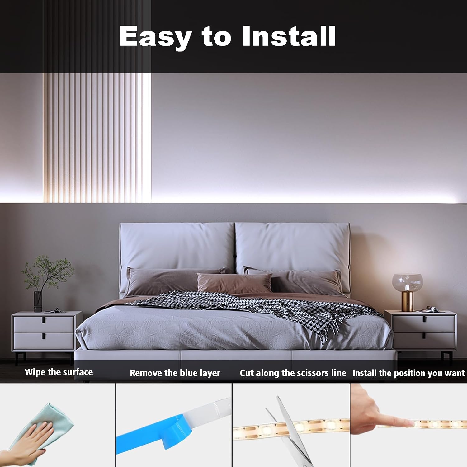 echosari Waterproof LED Strip Lights – Stylish China Cabinet and Display Lighting, Warm White Battery Operated 16.4ft 2-Pack