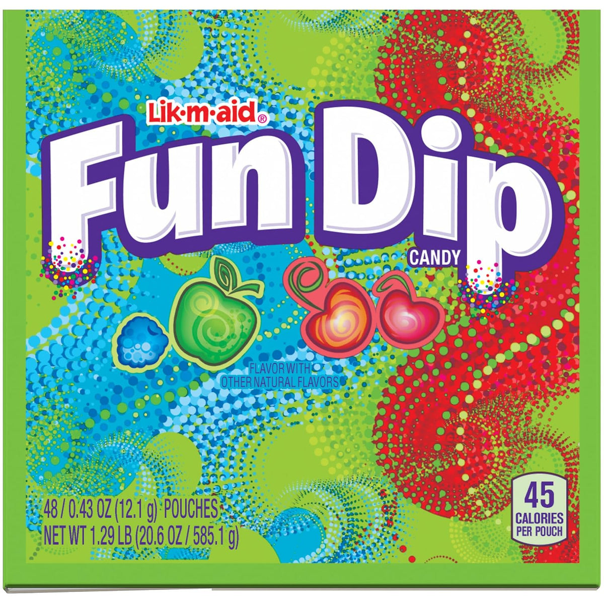 edible candy stick attached to each pouch