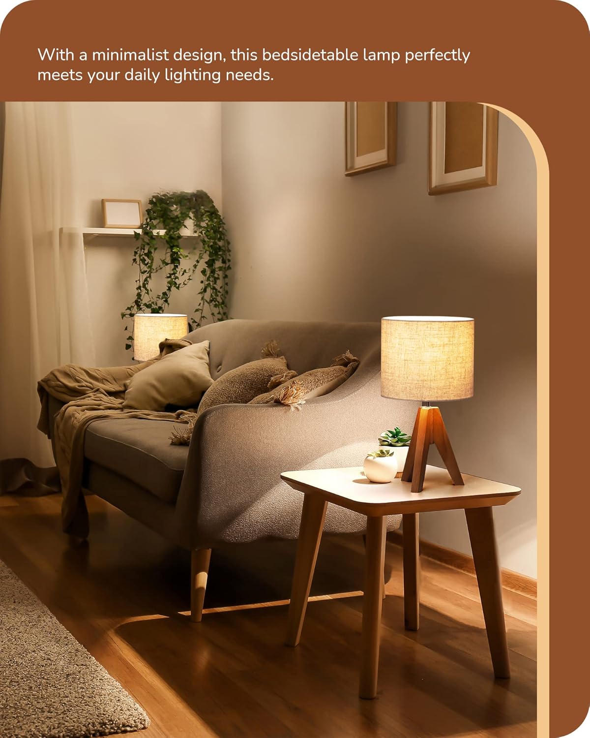 EDISHINE Cute Bedside Lamp for Kids Room – Linen Shade Wood Tripod Lamp for Baby Shower Gift