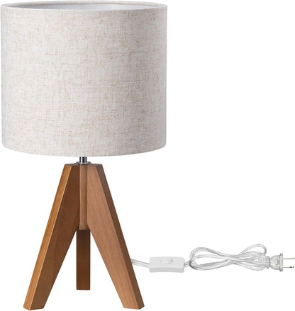 EDISHINE Cute Bedside Lamp for Kids Room – Linen Shade Wood Tripod Lamp for Baby Shower Gift