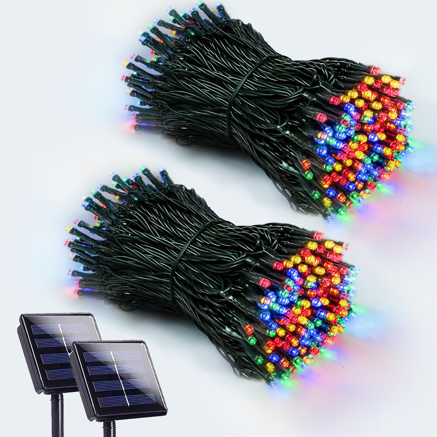 EEW 2-Pack 200 LED Solar String Lights Outdoor, Solar Christmas Lights with 8 Lighting Modes, Waterproof Green Wire Solar Powered Light for Outside Xmas Tree Party Garden Decorations (MutilColor)