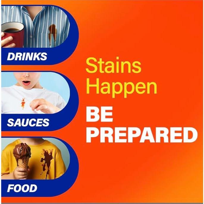 effective on a wide range of food and drink stains including ketchup, coffee, wine, tea, chocolate syrup, bbq sauce, and grape juice