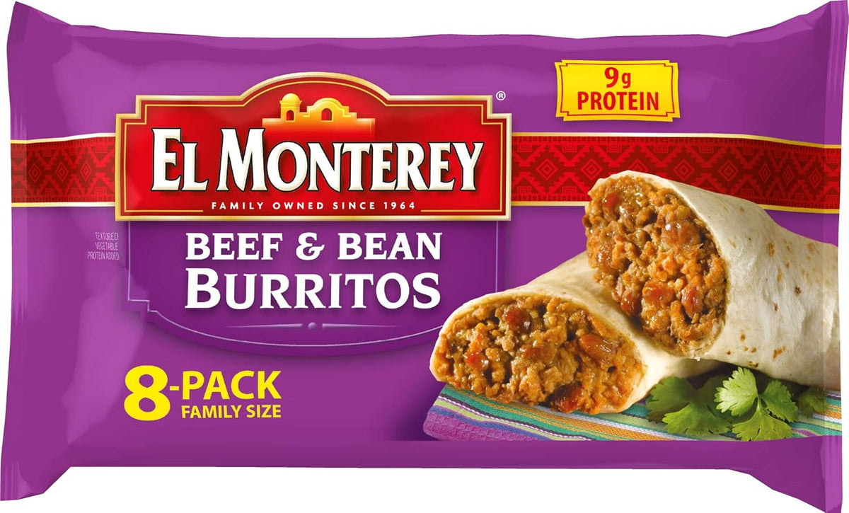 eight beef and bean burritos per box