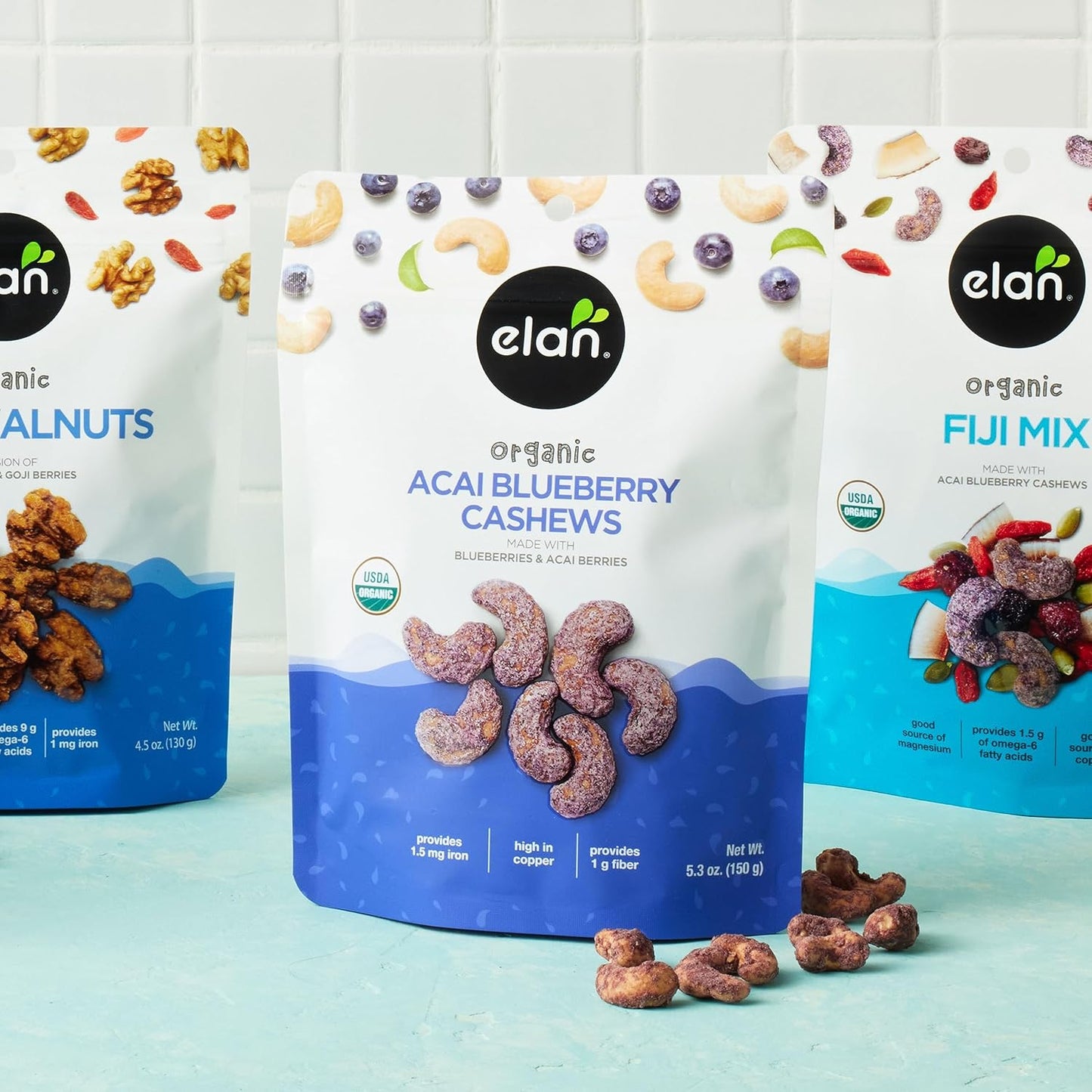 Elan Organic Acai Blueberry Cashews – Superfood Mindful Snack for Home Office and Yoga Studio Breaks, 5.3 oz Antioxidant Nut Bag
