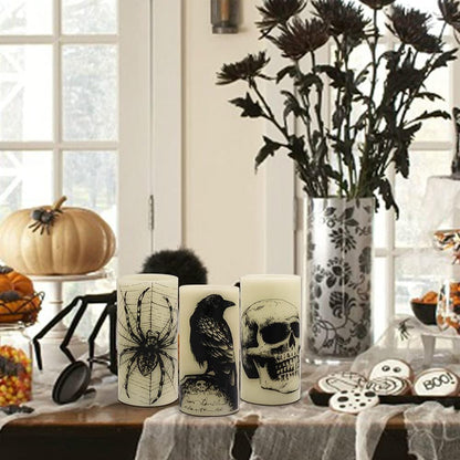 Eldnacele Paraffin Skull Candle for Office Desk and Bookshelf, No-Heat Battery Powered Glow Around Curious Pets