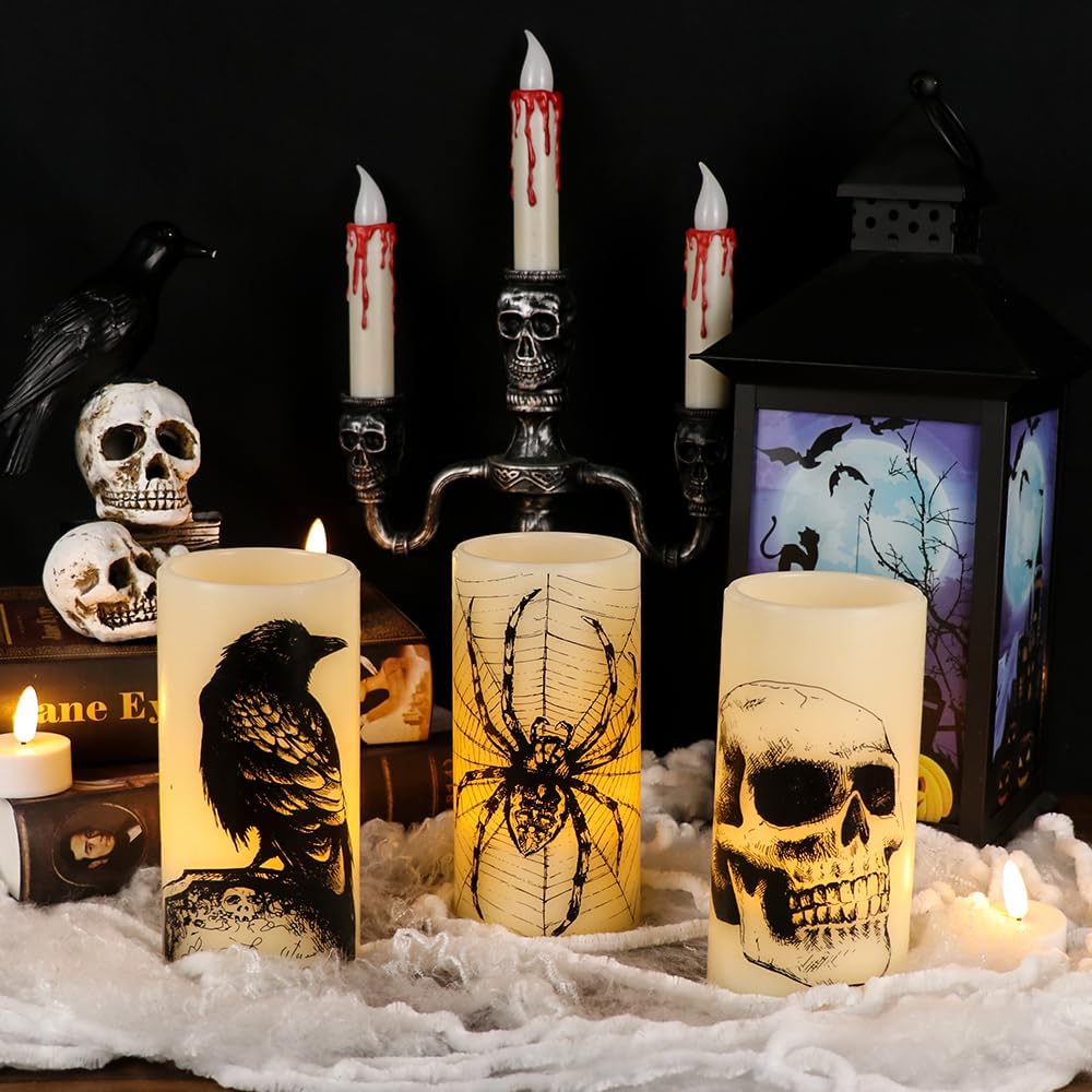 Eldnacele Paraffin Skull Candle for Office Desk and Bookshelf, No-Heat Battery Powered Glow Around Curious Pets