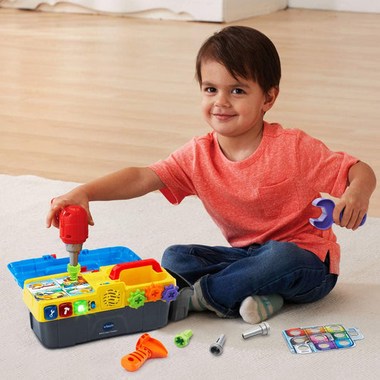 electronic fix-it tray with light-up buttons that play songs and tool sounds