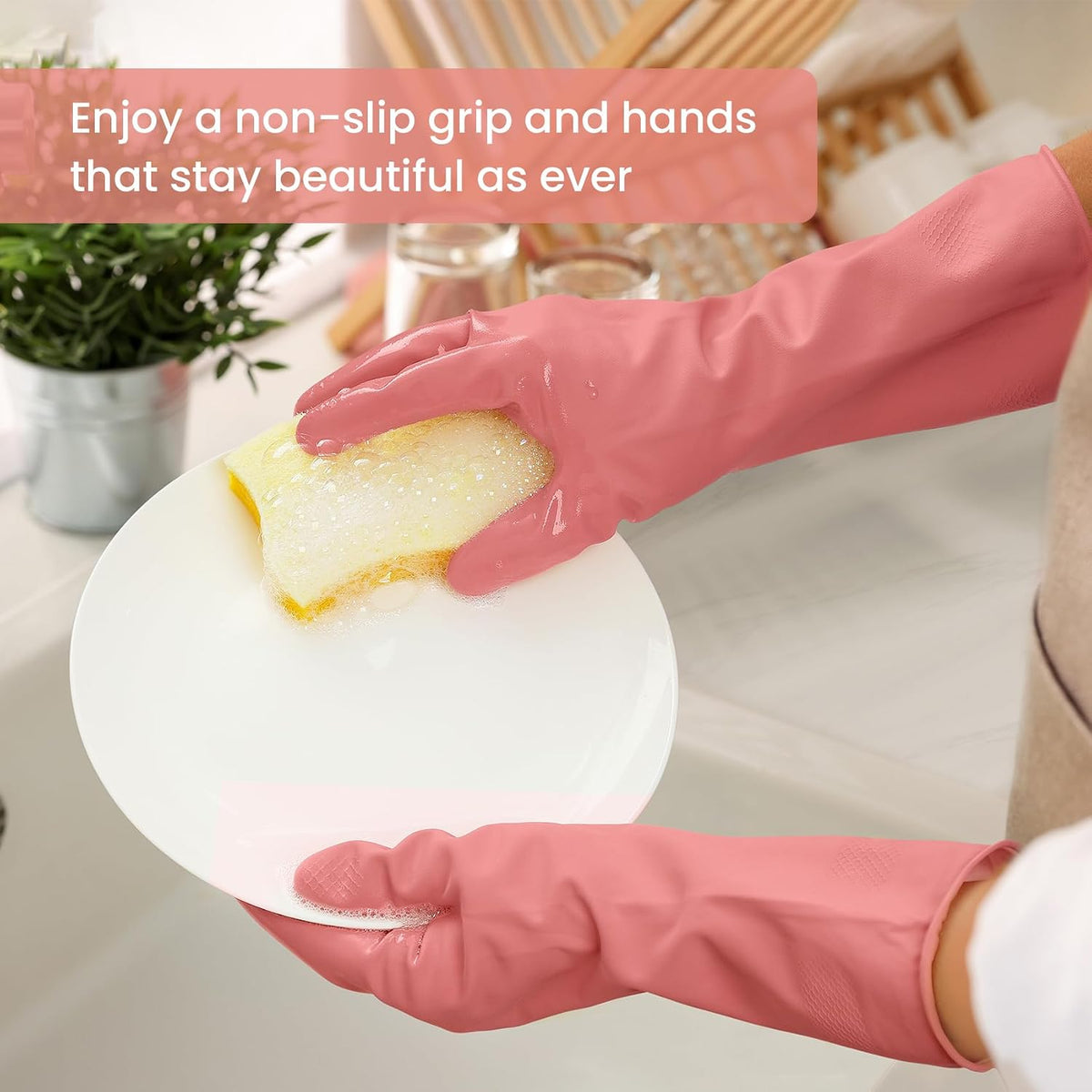 embossed anti-slip texture on palms and fingers for secure grip on wet items