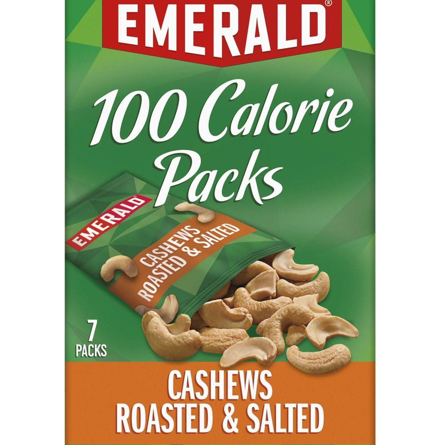 Emerald Nuts Roasted and Salted Cashews 7ct – 100-Calorie Mindful Snack for Home Office Wellness, Portion-Controlled Single-Serve Packs