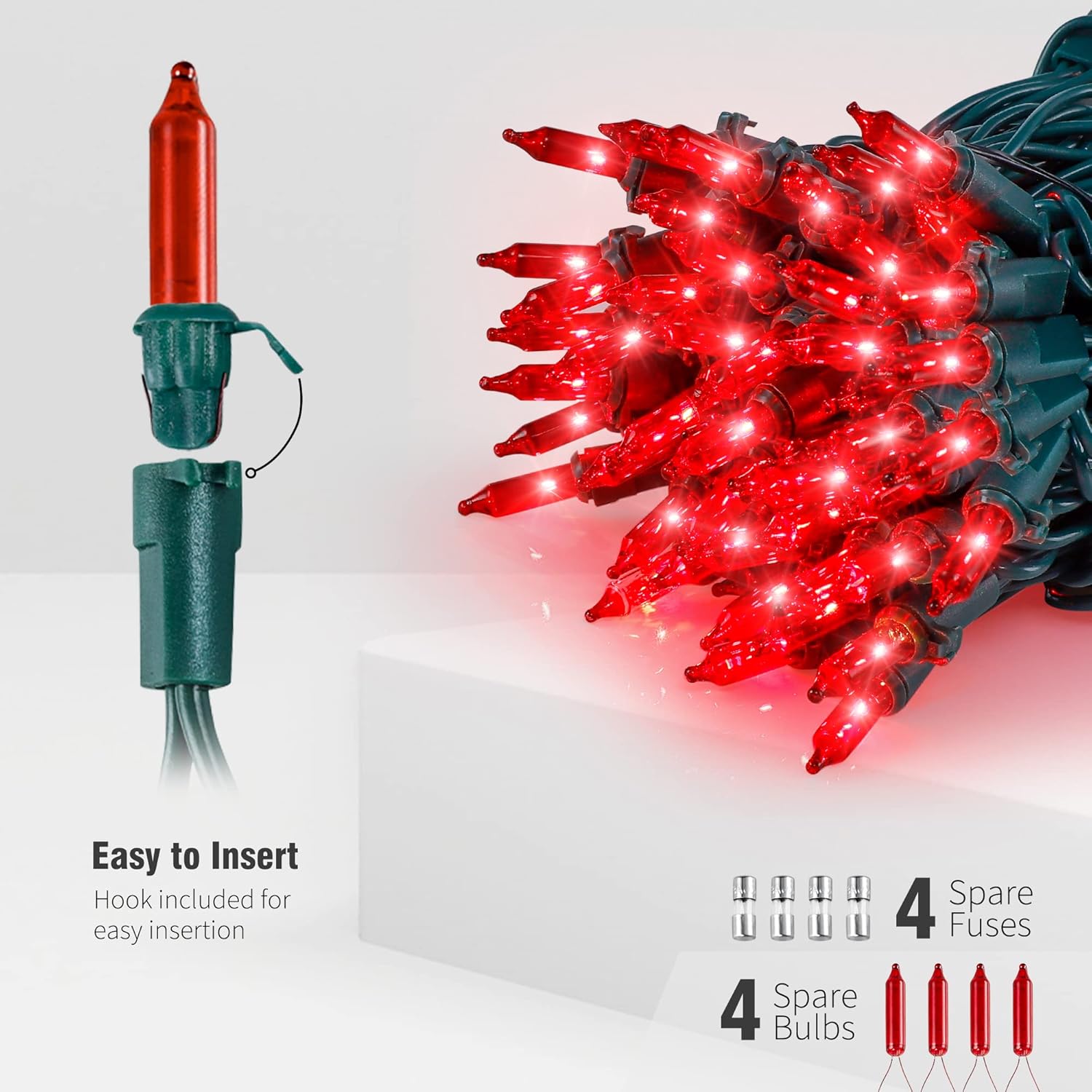 end-to-end connectable for up to 10 strands yielding 130 feet and 500 bulbs