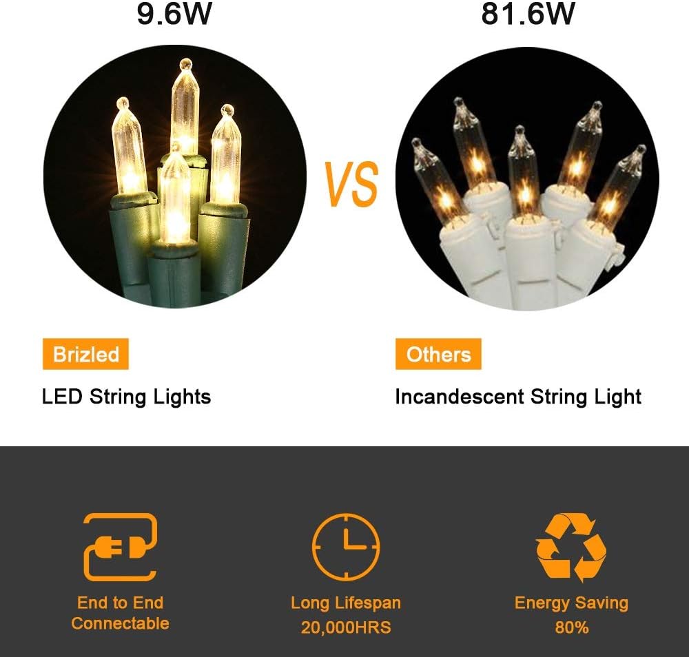 end-to-end connectable up to 22 sets totaling 2,200 lights on a single plug