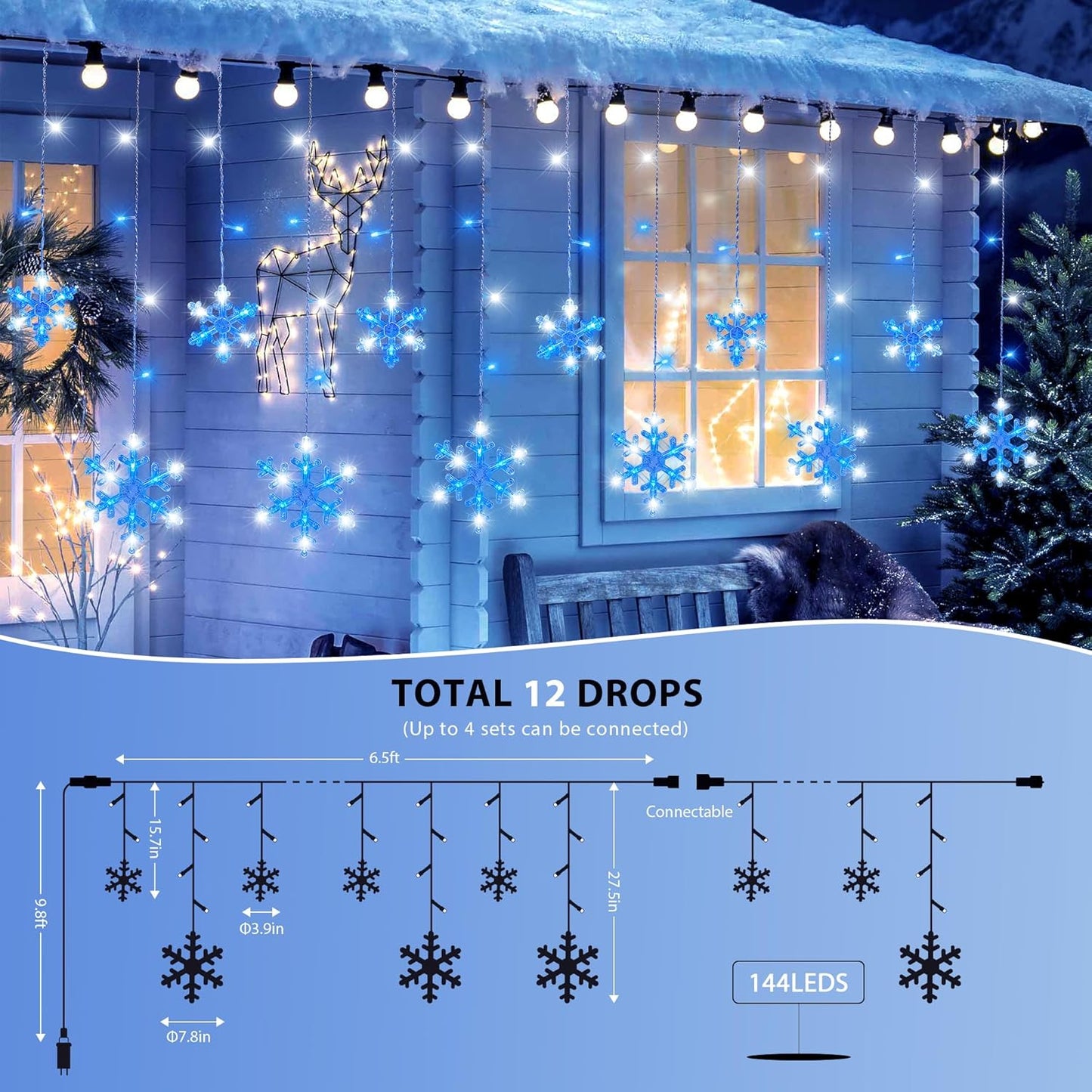 end-to-end connectable up to 4 strings (26ft total coverage)