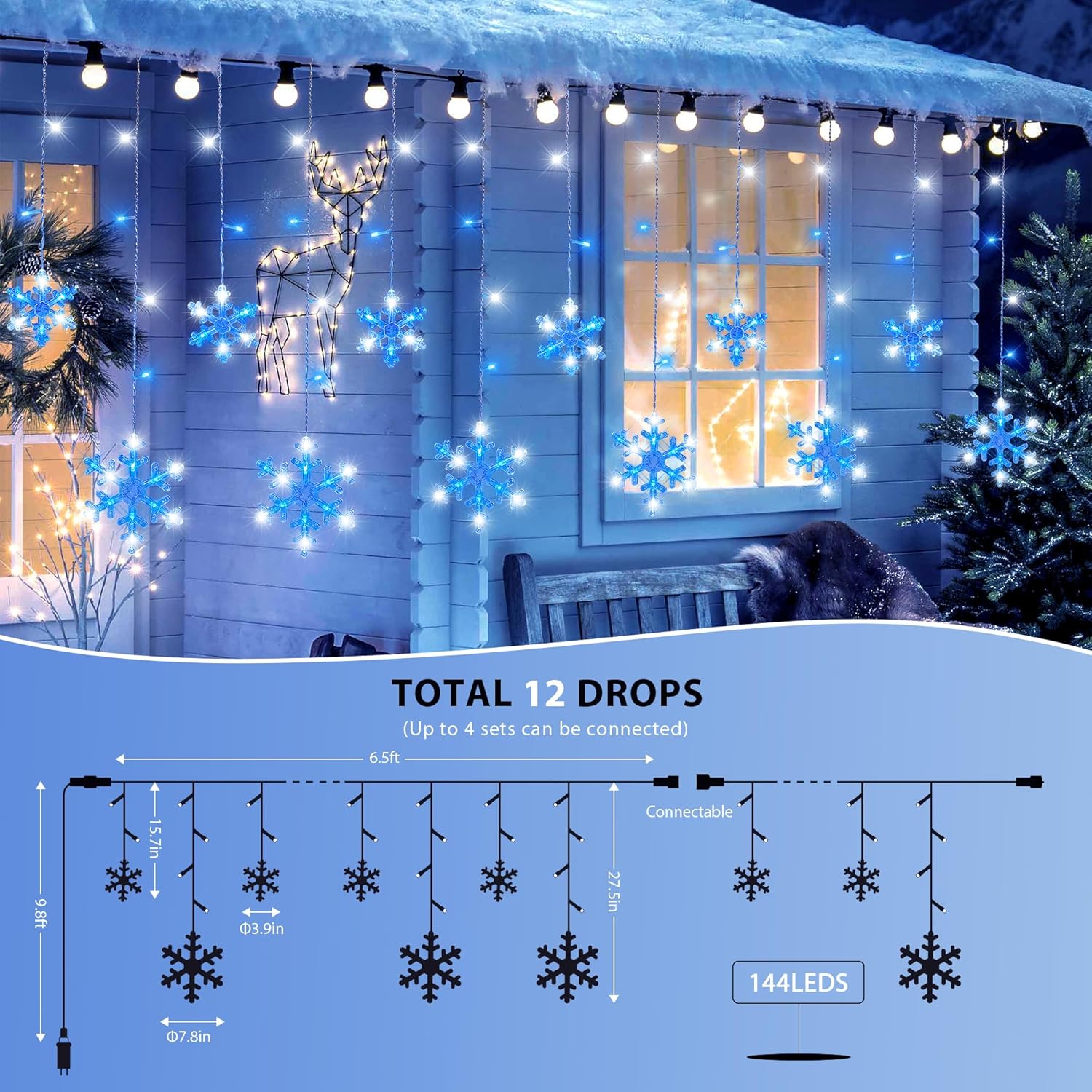 end-to-end connectable up to 4 strings (26ft total coverage)