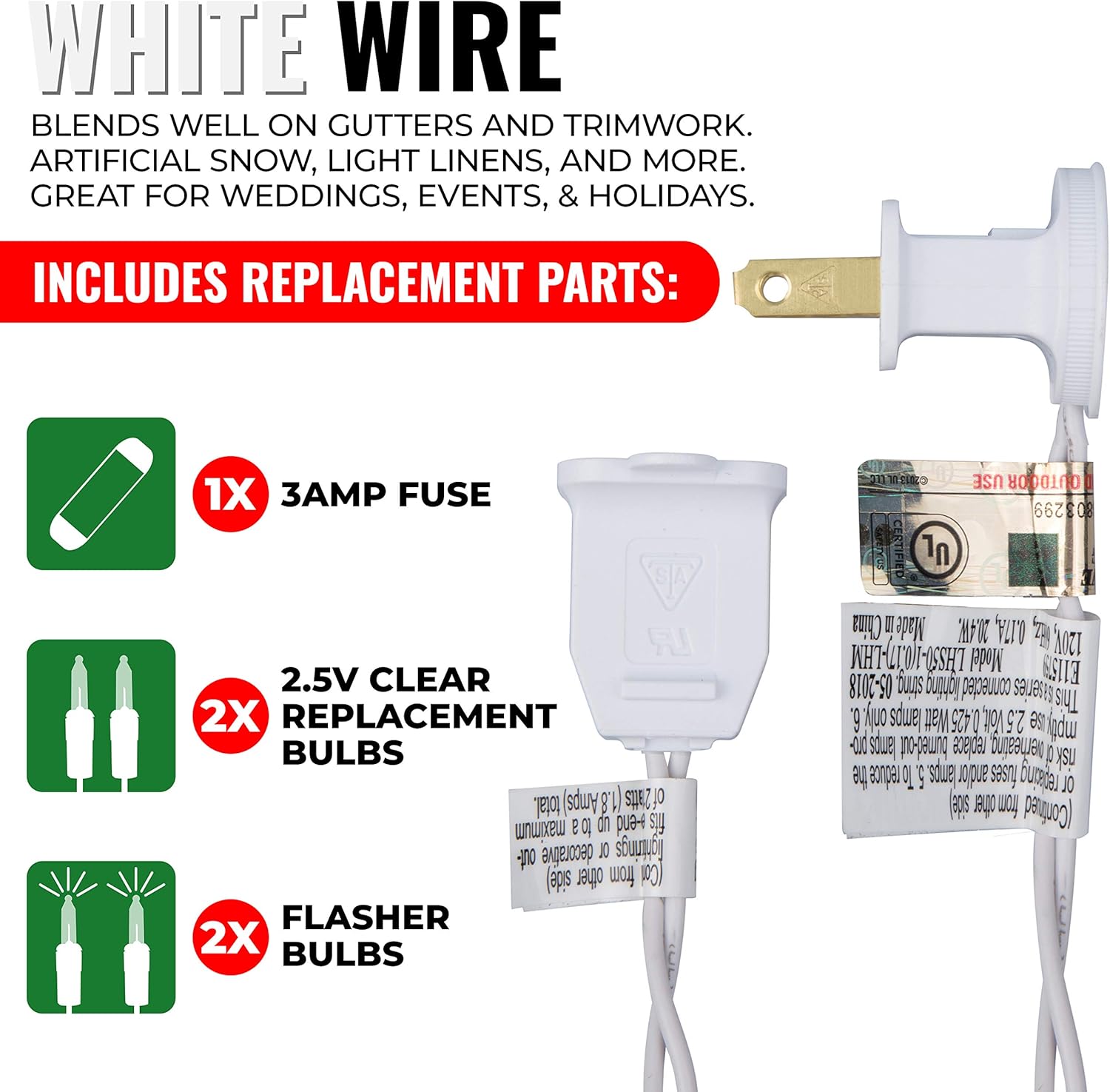 end-to-end connectable up to 5 sets or 216 watts (1.8 amps)
