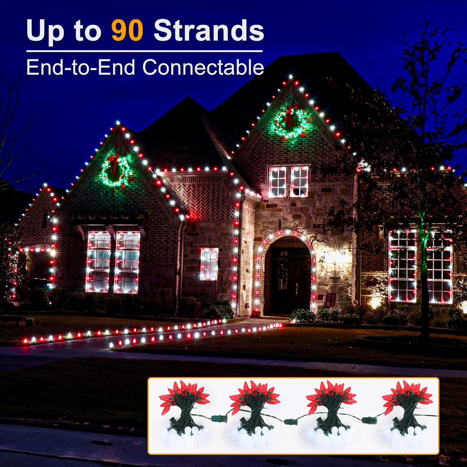 end-to-end connectable up to 90 sets for a total 2,970 ft run on one plug