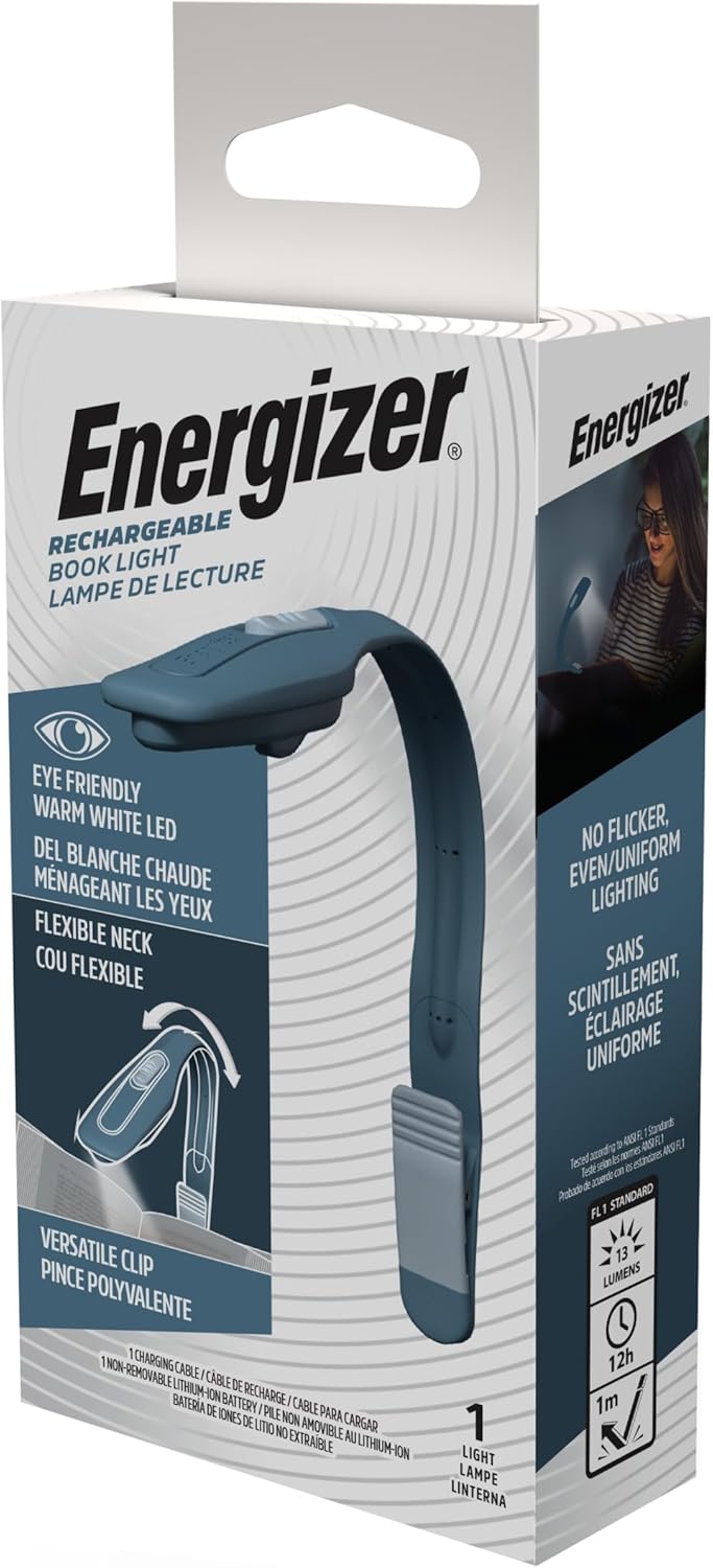 Energizer Flex-R Rechargeable Reading Light – Gift for College Students and Readers, Slim Clip-On Lamp for Dorms and Travel