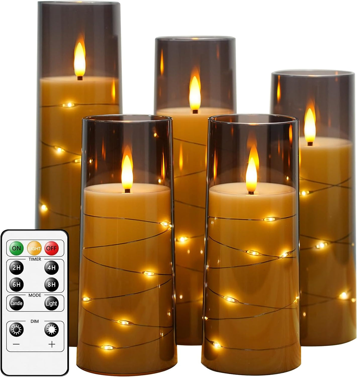 energy-efficient led candles with a realistic flickering flame effect and embedded star string lights