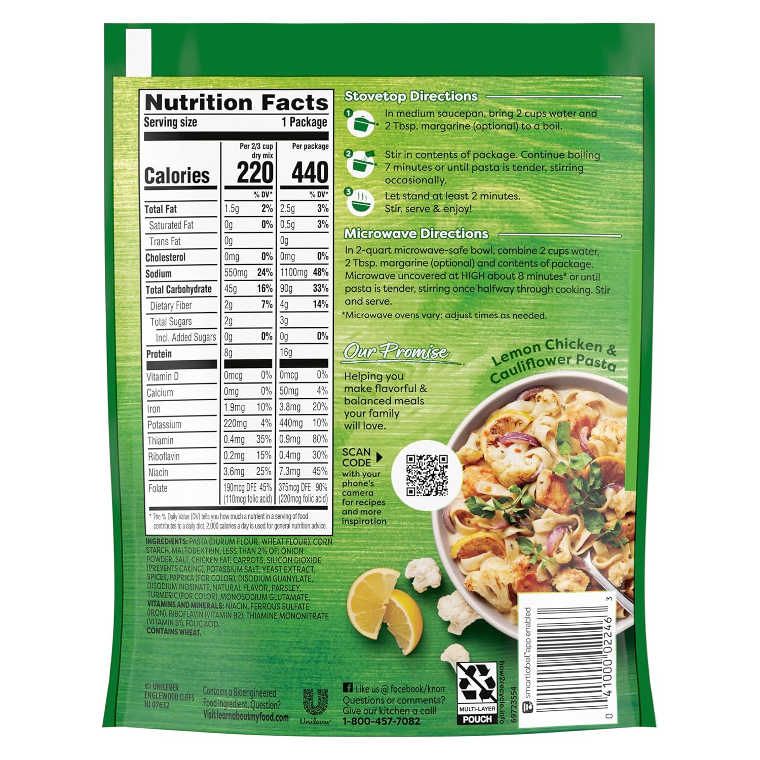 enriched fettuccine pasta with included savory chicken-flavored sauce seasoning