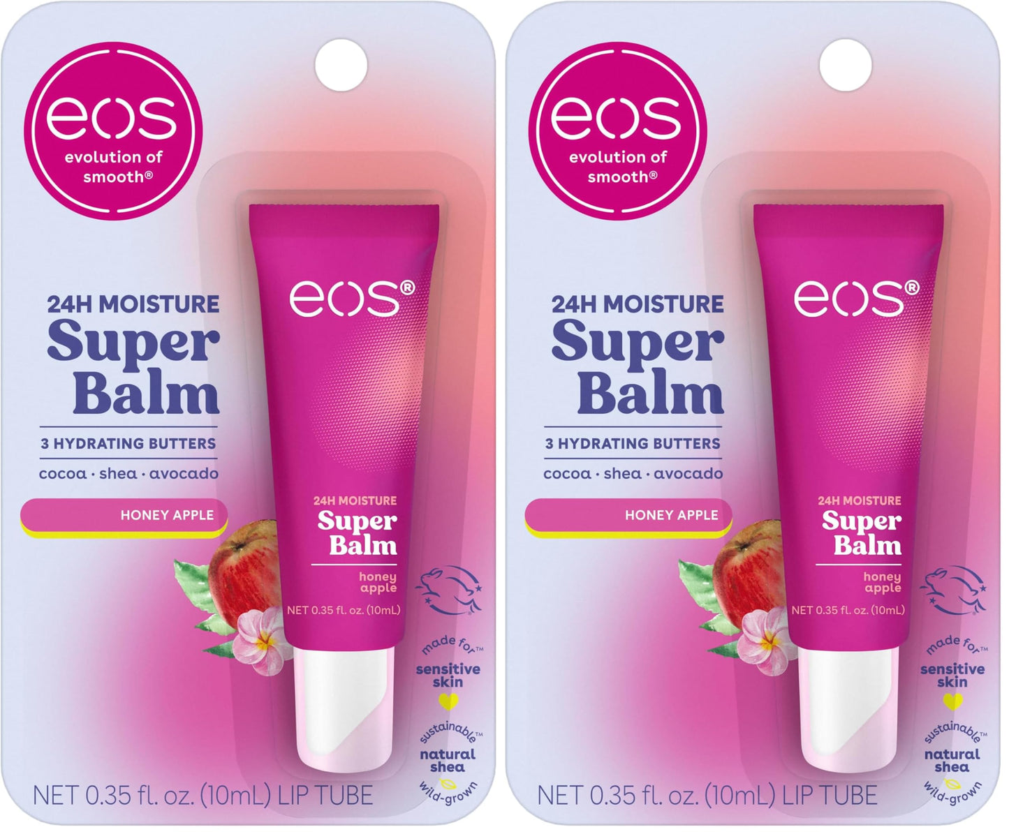 eos 24H Moisture Super Balm - Honey Apple, Day or Night Lip Treatment, Made for Sensitive Skin, Lip Balms &amp;amp; Moisturizers, 0.35 fl oz (Pack of 2)