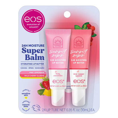 eos 24H Moisture Super Balm - Pink Lemonade &amp;amp; Wild Cherry Slushie, Day or Night Lip Treatment, Made for Sensitive Skin, Lip Balms &amp;amp; Moisturizers, 0.35 fl oz, 2-Pack