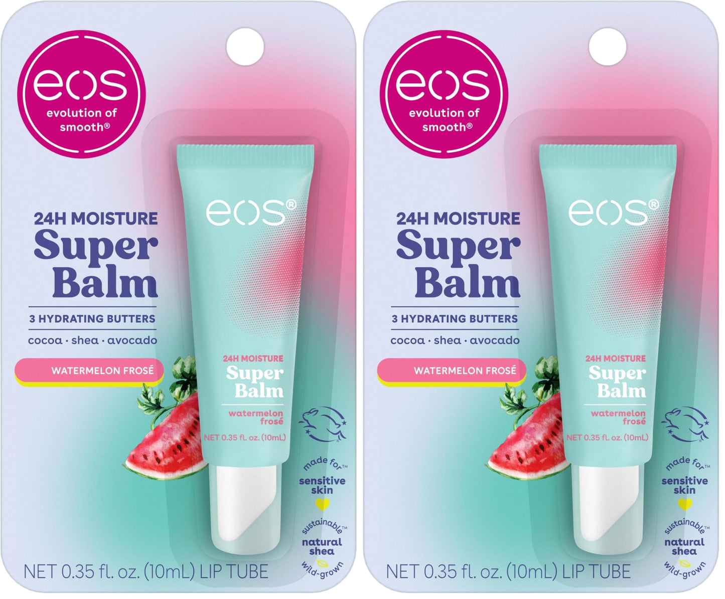 eos Lip Balm, 24H Moisture, Super Balm, Sensitive Skin | Watermelon Frosé | Lip Mask | Day or Night Treatment | Pack of 2