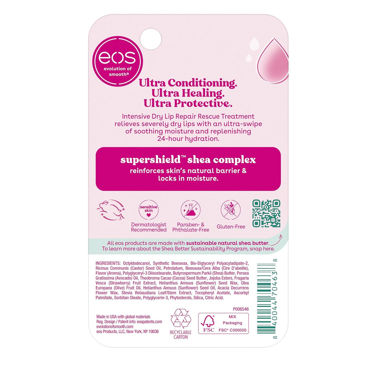eos The Hero Lip Repair Valentine's Day Self-Care Gift for Her, Natural Strawberry Overnight Balm