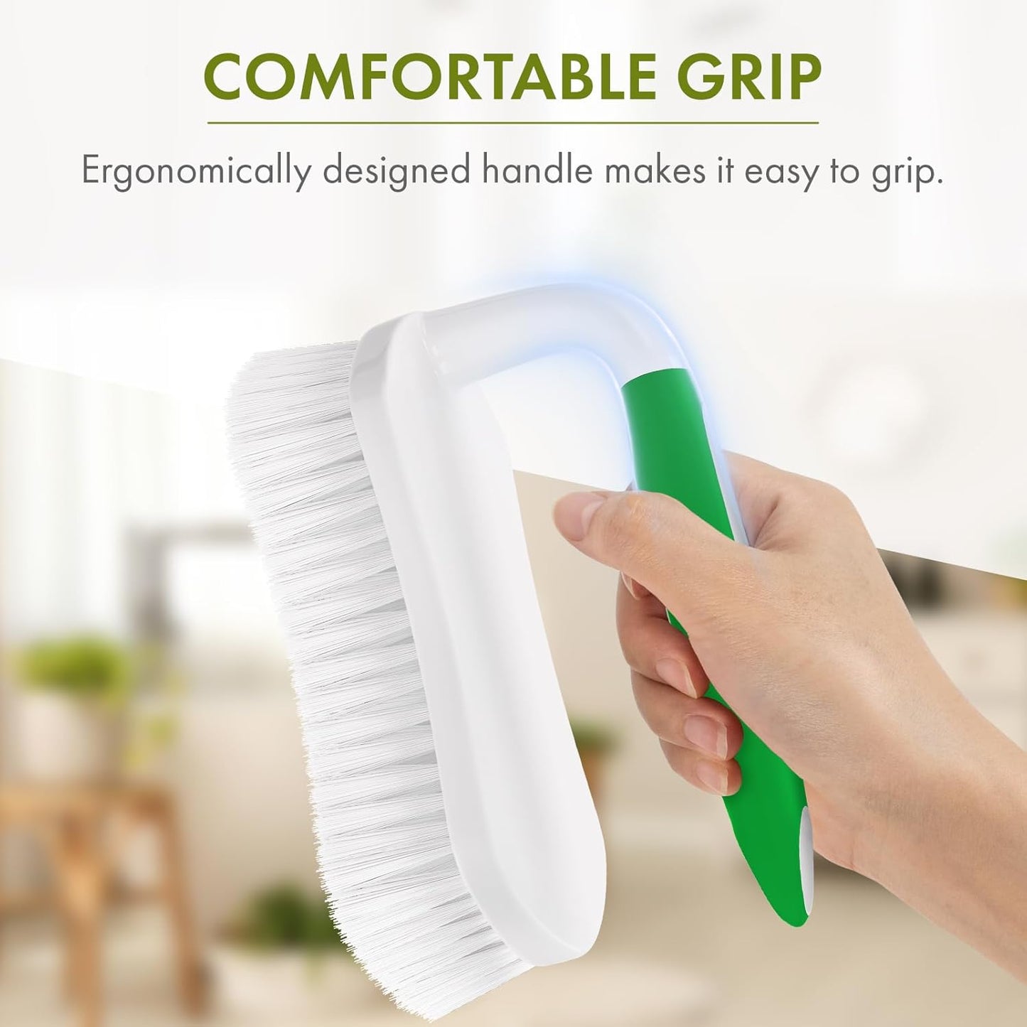 ergonomically shaped handle with rubber grooves for non-slip, comfortable grip