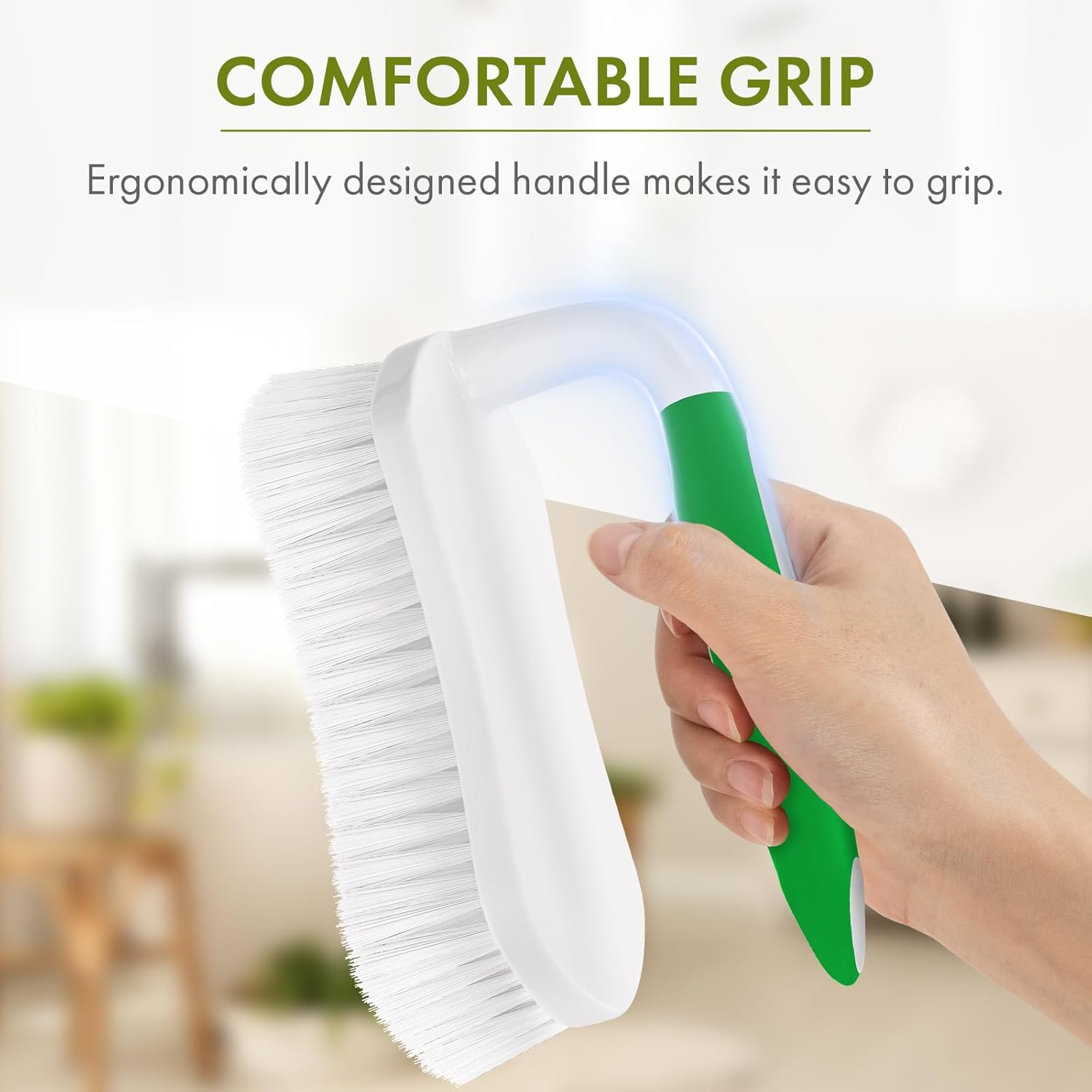ergonomically shaped handle with rubber grooves for non-slip, comfortable grip