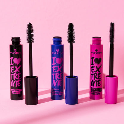 essence I Love Extreme Volume Waterproof Mascara – Beach & Picnic Lash Essential, Saltwater-Resistant Fiber Brush Volumizer