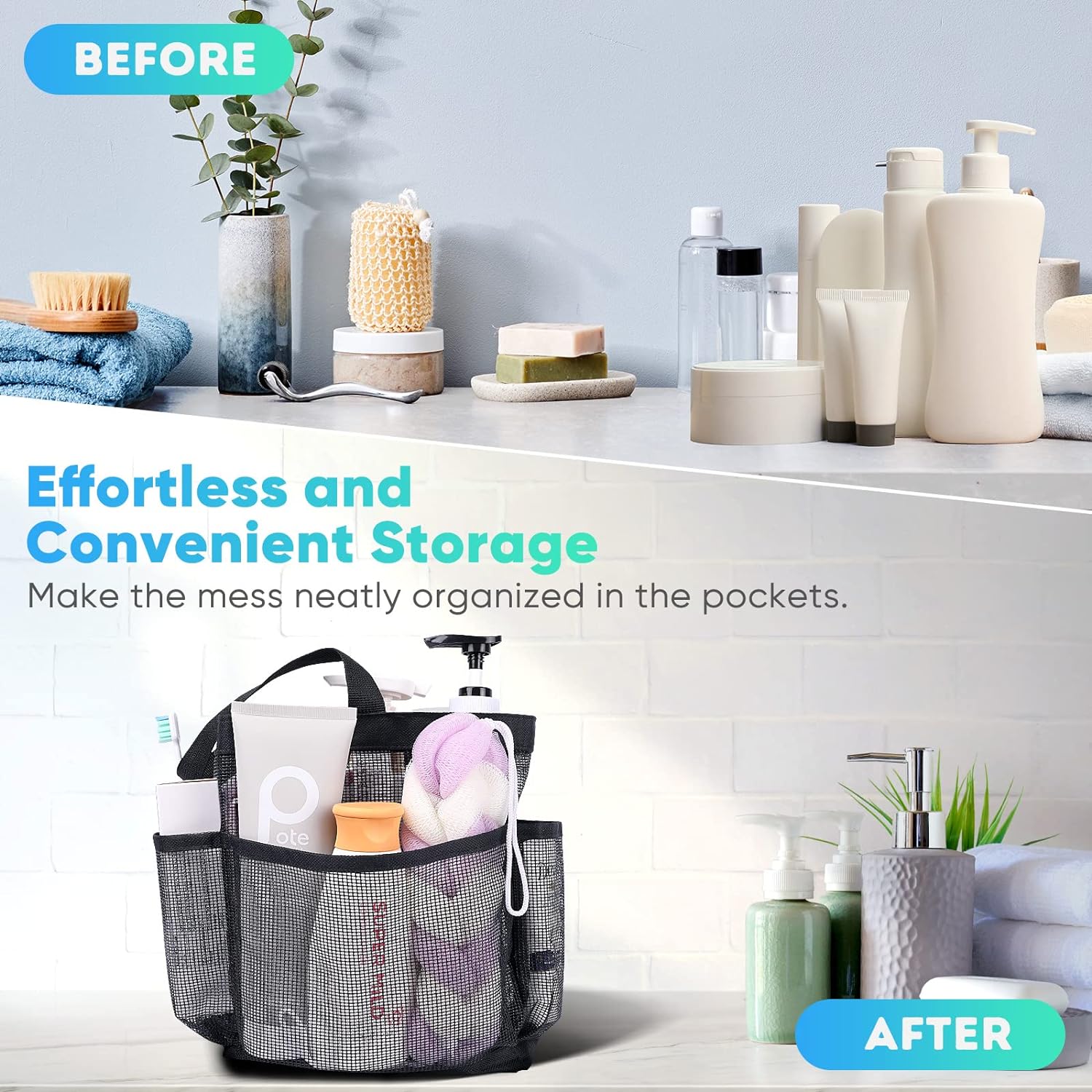 EUDELE Mesh Shower Caddy Portable – Thoughtful Birthday Gift for Mom and Women, Dorm Room Organizer with 9 Pockets