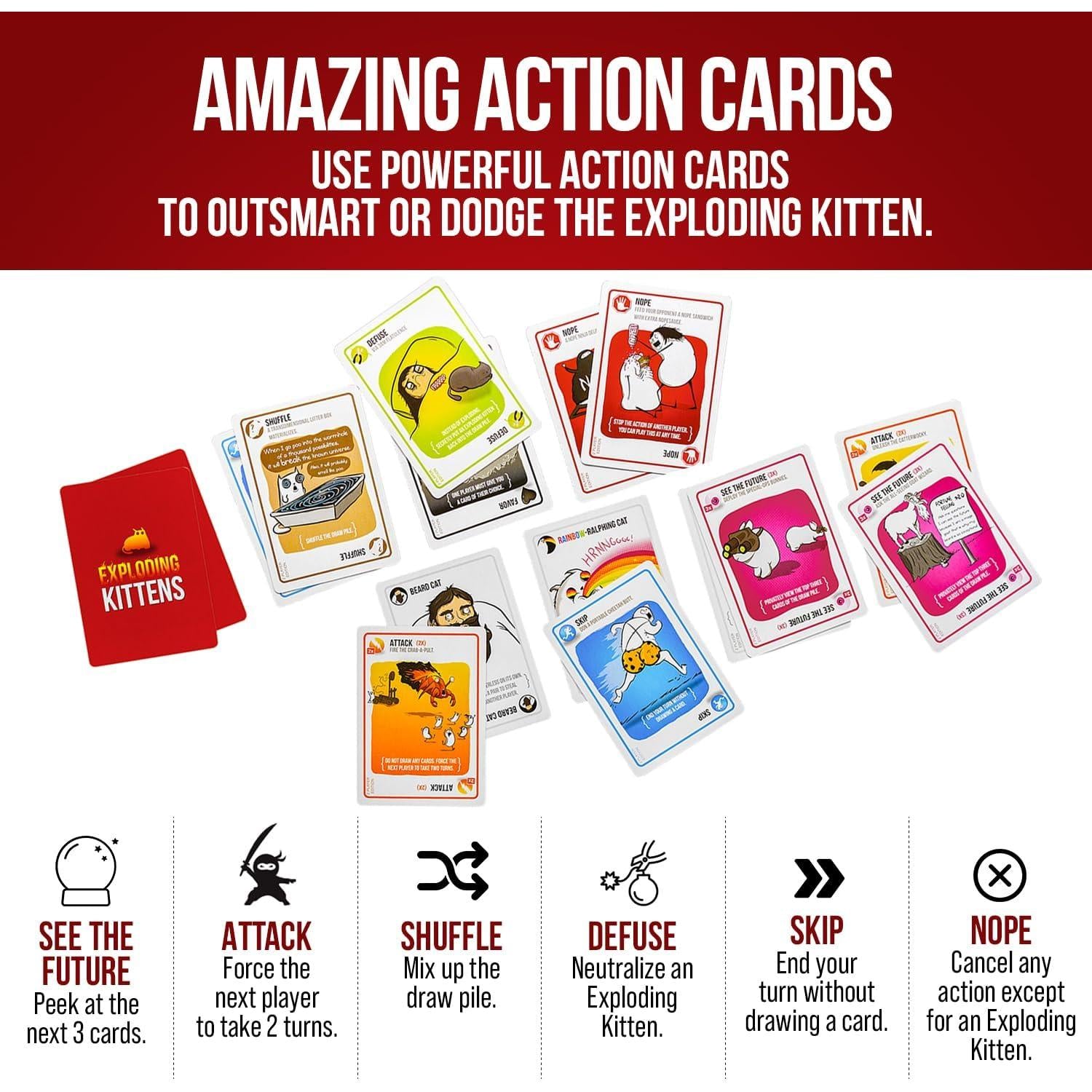 Exploding Kittens Party Pack – Less Clutter Living Room Game, Single Box Holds 120 Cards