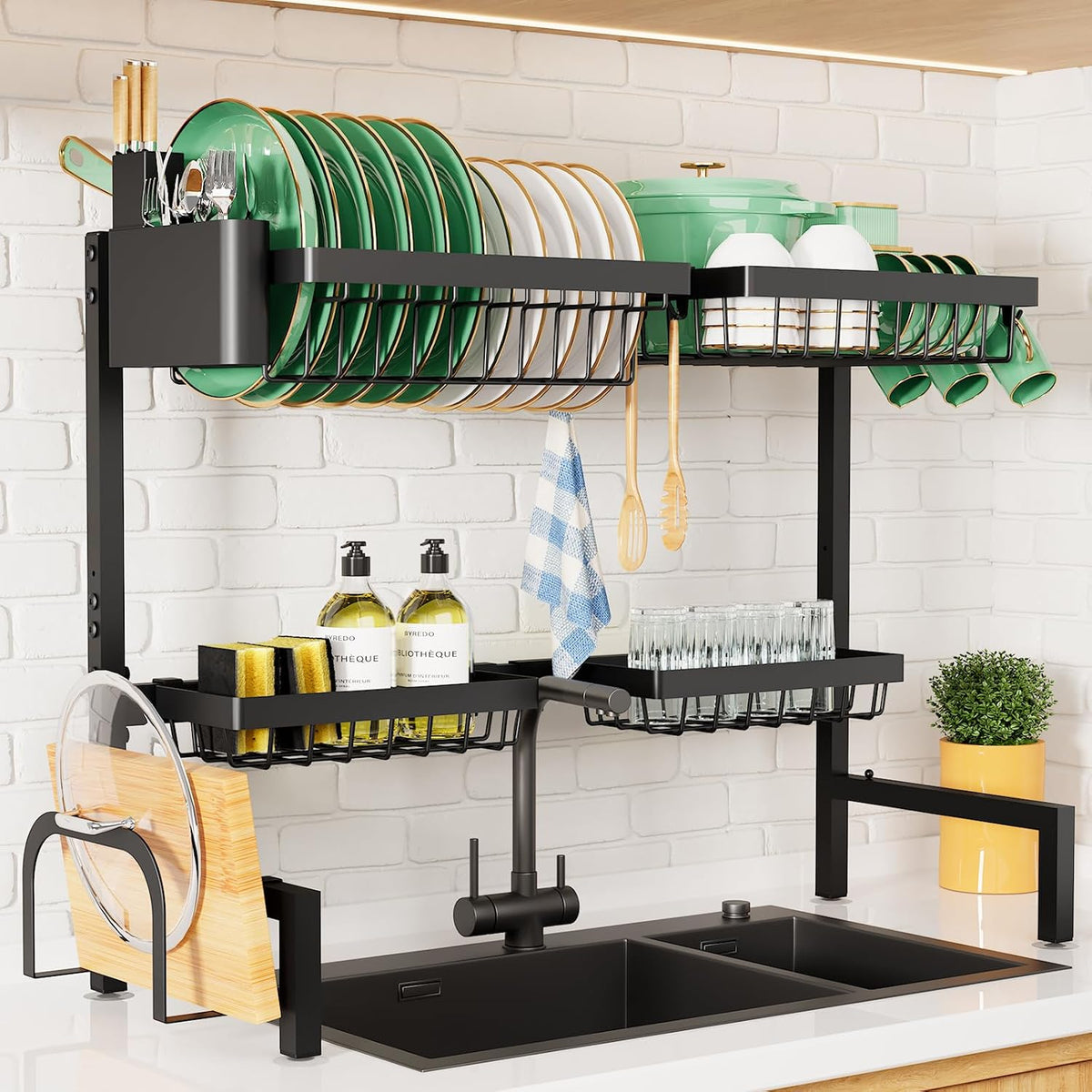 extendable width from 26.8" to 33.9" to fit single or double sinks