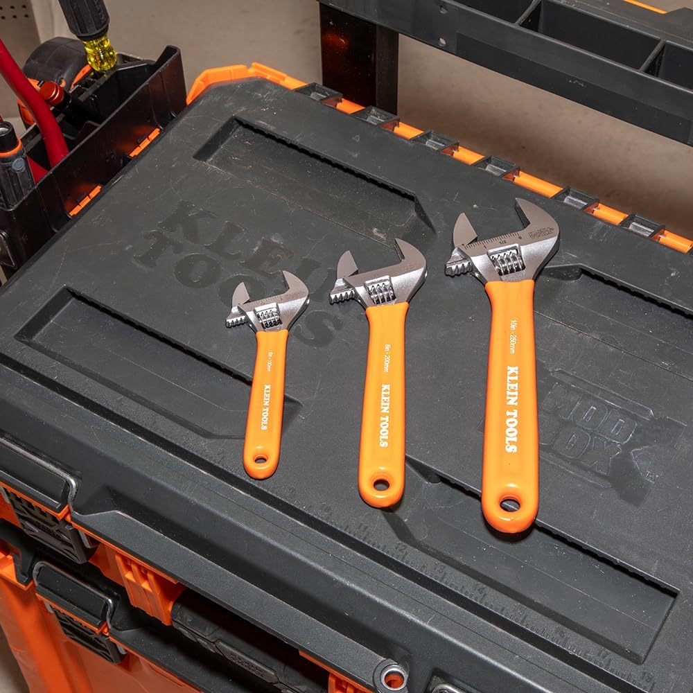 extra-capacity jaws that fit larger fasteners than standard adjustable wrenches of the same length