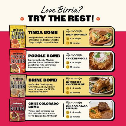 EZ Bombs Birria Bomb Seasoning – Fast Family Dinner Hack for Meal Planners Feeding 5-7, No Chef Skills Required