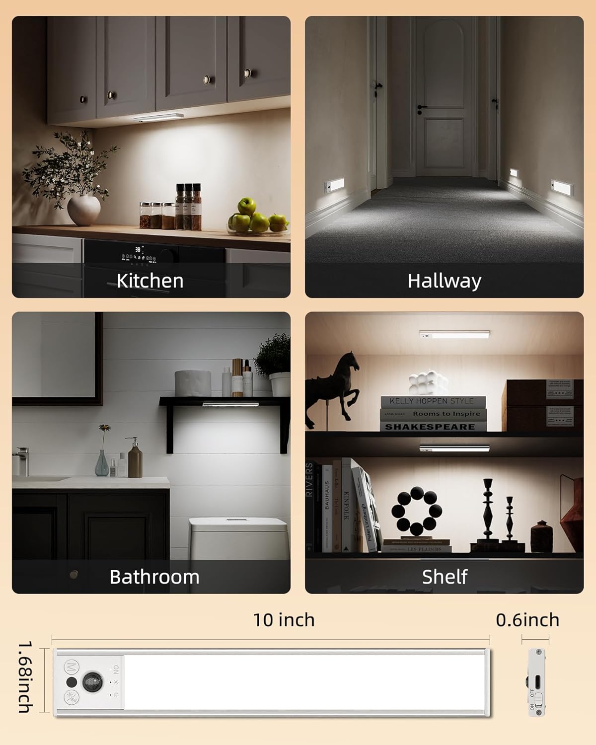 EZVALO 10inch Under Cabinet Lighting, Last-Minute Valentine's Day Gift for Couples, Cozy Ambient Light for Shared Bedrooms & Apartments (2 Pack)