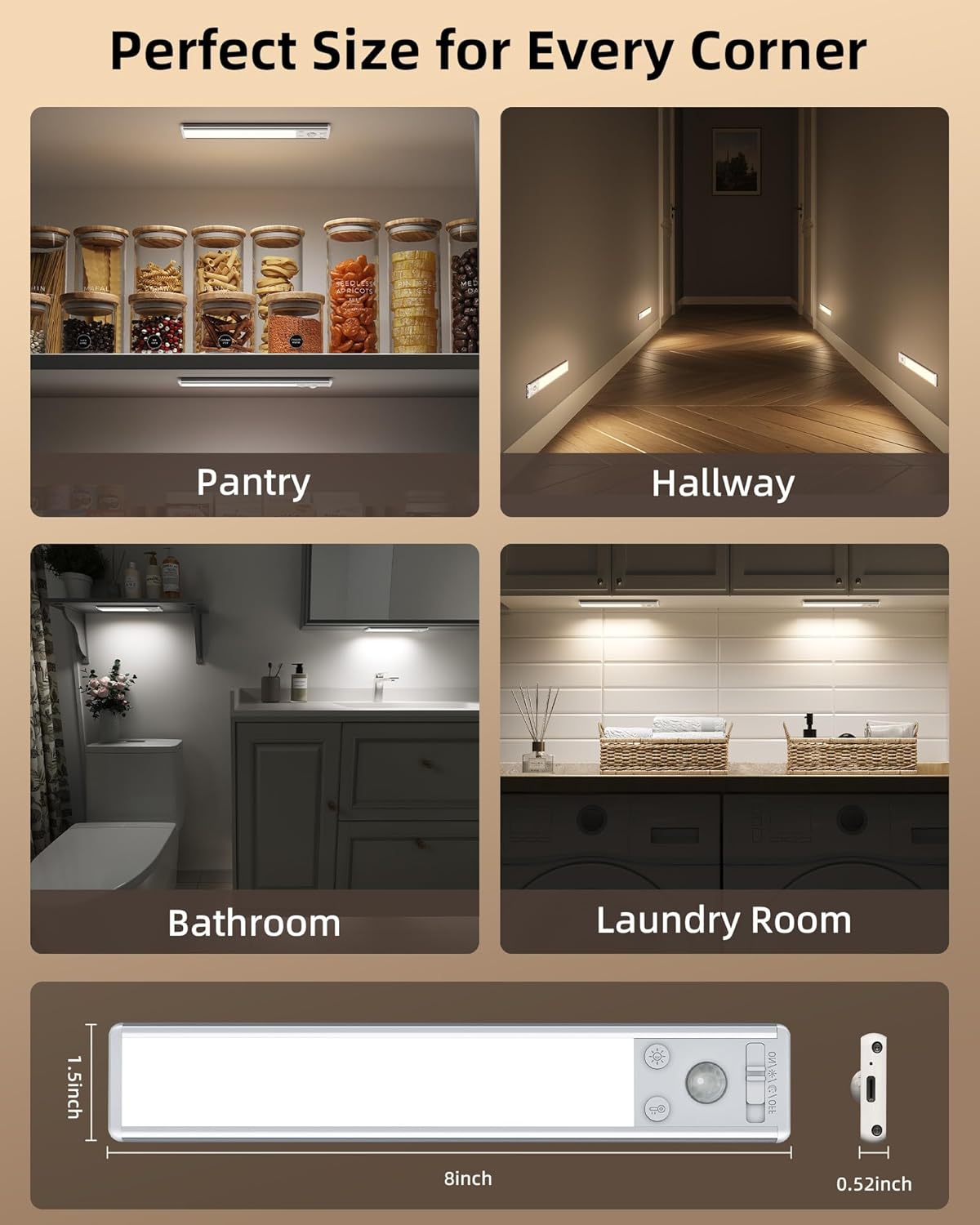 EZVALO Motion Sensor Light – Child-Safe Night Lighting for Stairs and Hallways, Flameless Rechargeable Closet Light