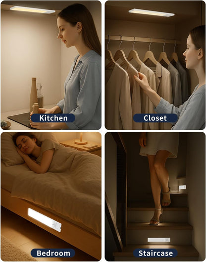FBY Motion Sensor Under Cabinet Lighting, Safe Battery Powered LED for Kids Rooms and Senior Fall Prevention, USB-C Rechargeable 3-Pack