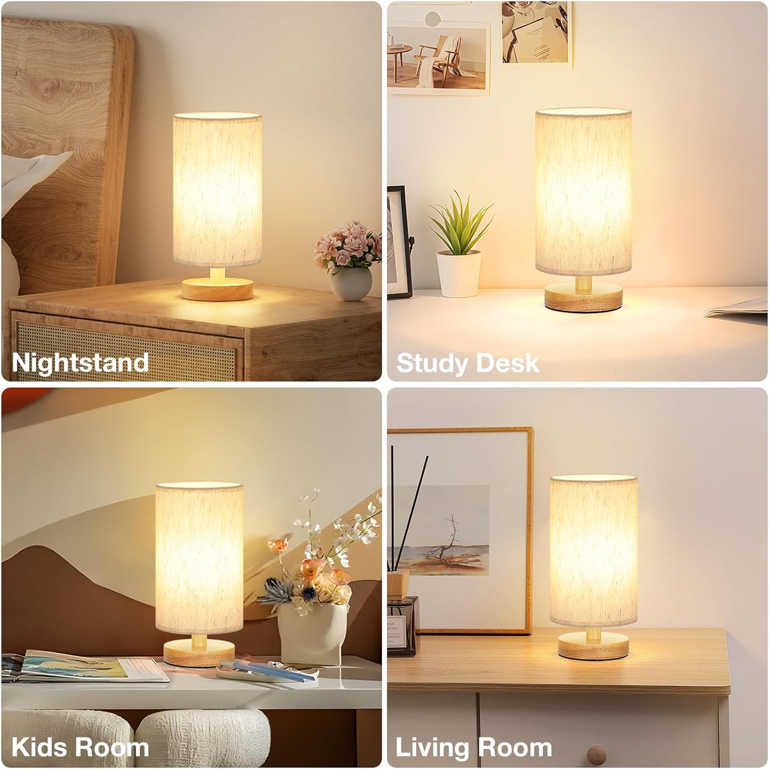 Fenmzee Neutral Table Lamp for Intentional Living - Small Footprint Lamp with Cream Shade and Easy One-Minute Setup