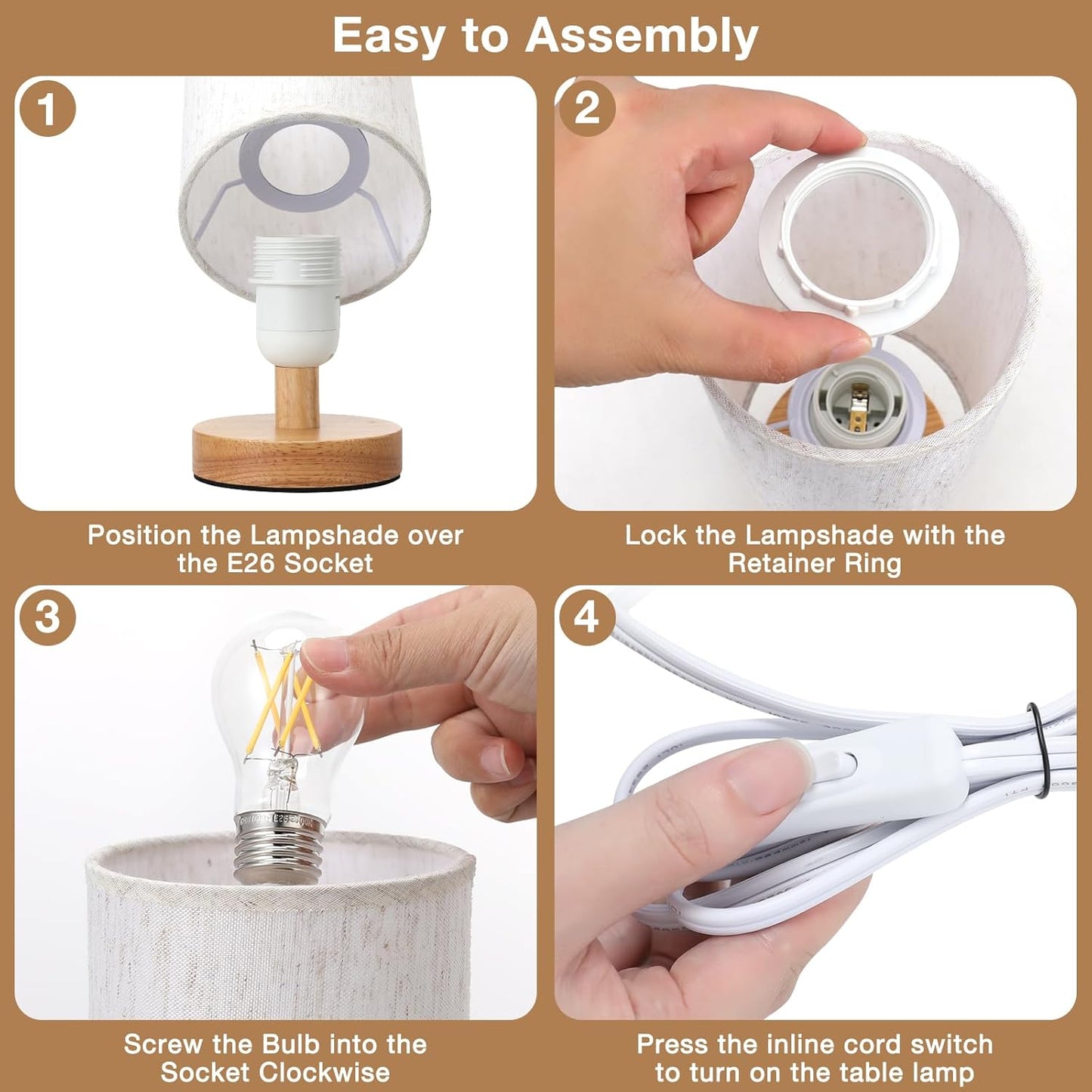 Fenmzee Neutral Table Lamp for Intentional Living - Small Footprint Lamp with Cream Shade and Easy One-Minute Setup