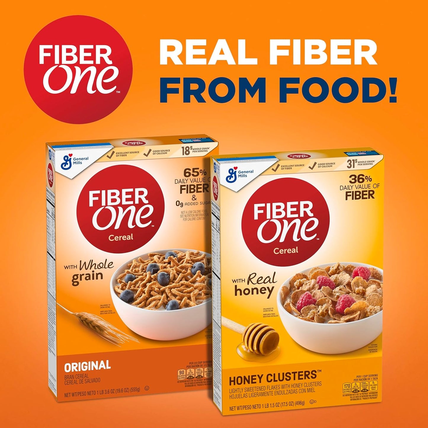 Fiber One Honey Clusters Cereal – Daily Digestive Wellness Staple, Morning Routine High-Fiber Bowl