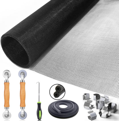 fiberglass screen mesh available in 48"x118" or 59"x106" sizes in black or gray