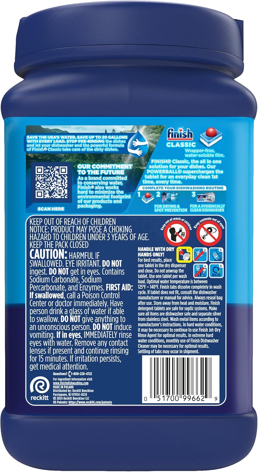 Finish Classic Dishwasher Pods 84 ct. – Less-Is-More Compact Kitchen, Pre-Measured Pods With No Plastic Waste