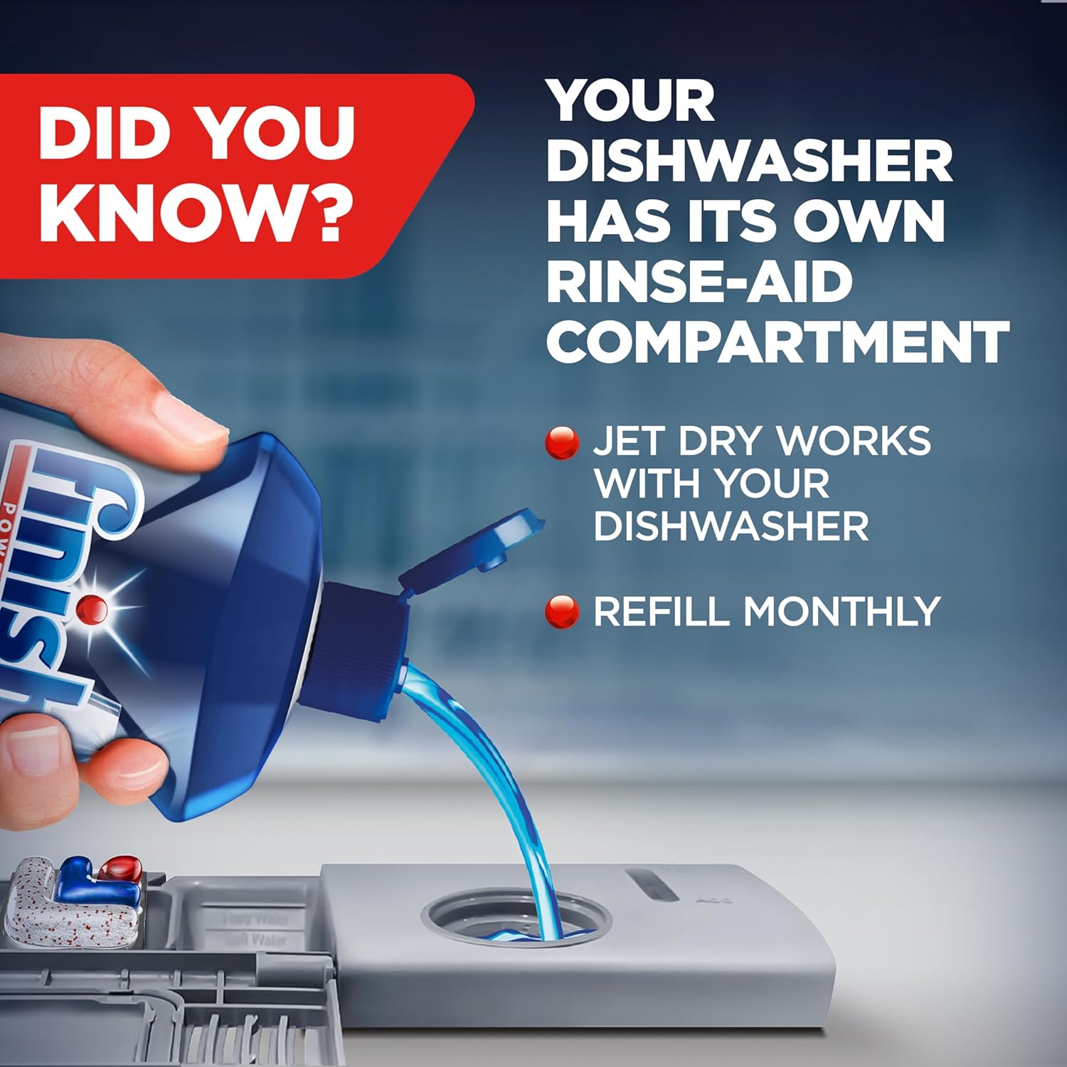 Finish Jet-Dry Dishwasher Rinse Aid for Less-Is-More Living, Quiet Monthly Refill Routine